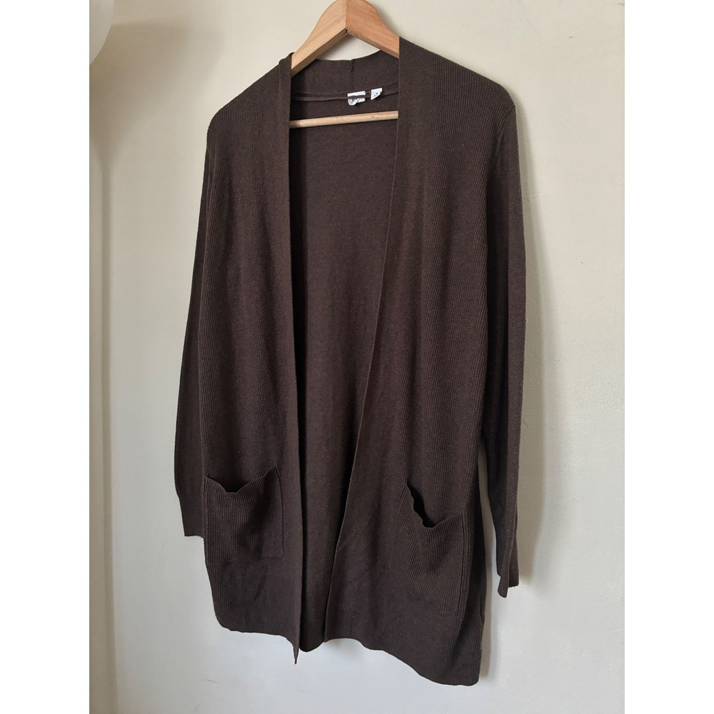 Gap Dark Academia Brown Open Front Cardigan Longline Knit Sweater M Neutral